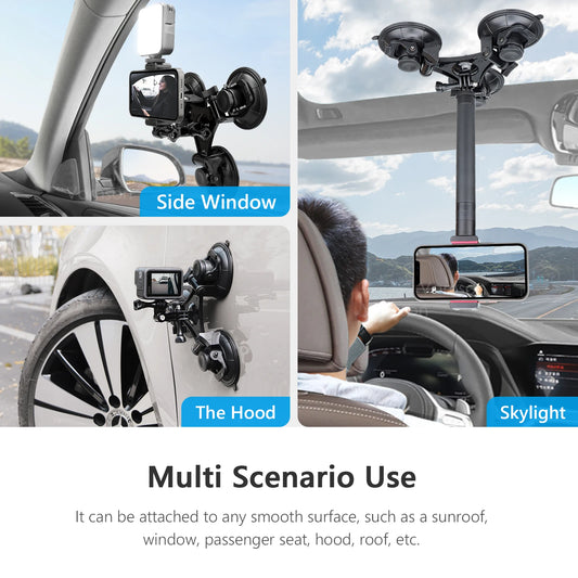 for Gopro Accessories 9CM Adjustable Tri Angle Suction Cup Mount with Extension Rod for Smartphone for Insta360 X3 X2