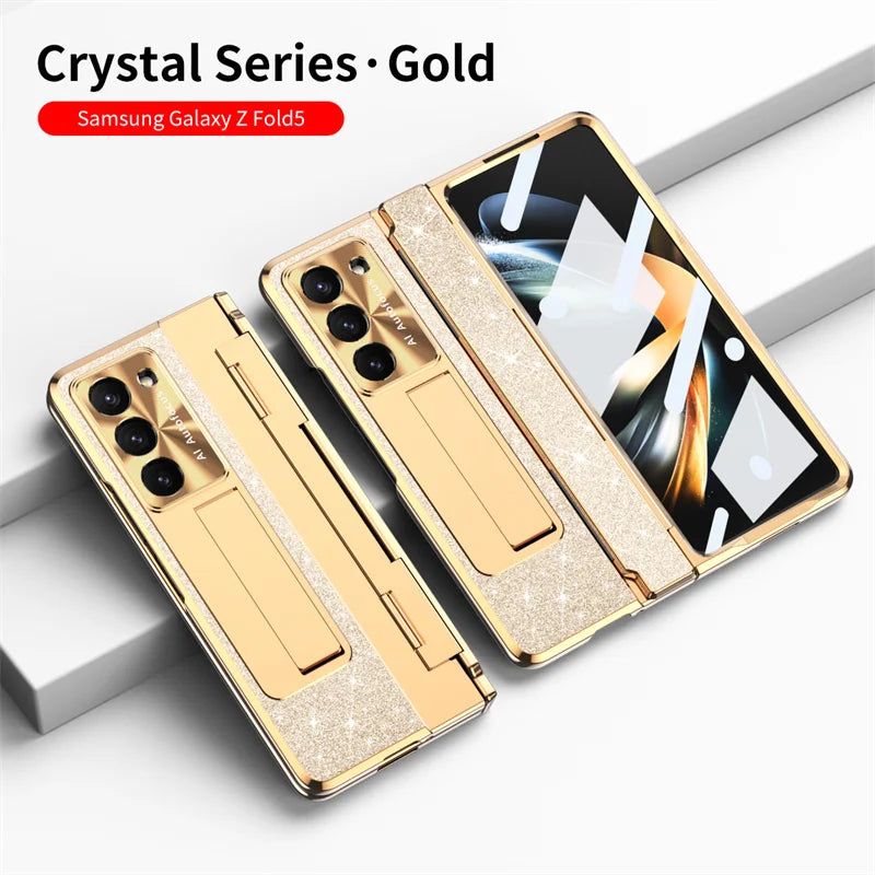 Luxury Flip Leather PC Integrated Phone Case For Samsung Galaxy Z Fold 3 4 5 6 Glitter Series With Holder Phone Protective Case