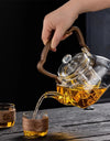 1000ML Octahedral Heat Resistant Glass Teapot Steaming and Boiling Dual-use Lifting Beam Tea Pot Glass Kettle Kung Fu Tea Set
