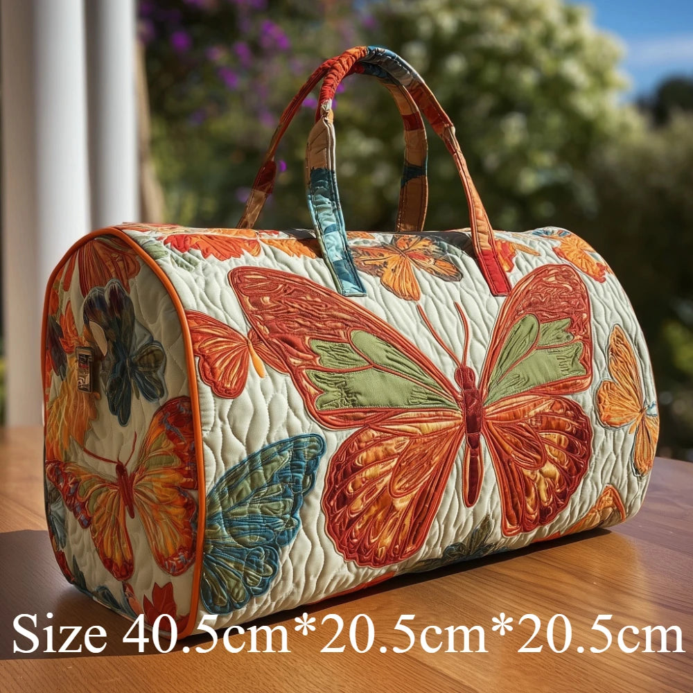 Quilted Travel Bag 3D Butterfly Flowers Print Large Capacity Carry On Duffle Bag for Women Weekend Luggage Overnight Bag