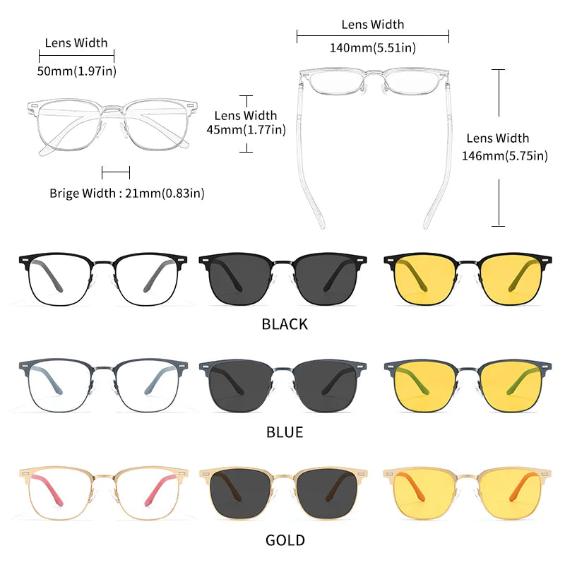 3 in 1 Magnetic Rectangle Polarized UV400 Business Sunglasses for Men Women Optical Eyewear Set