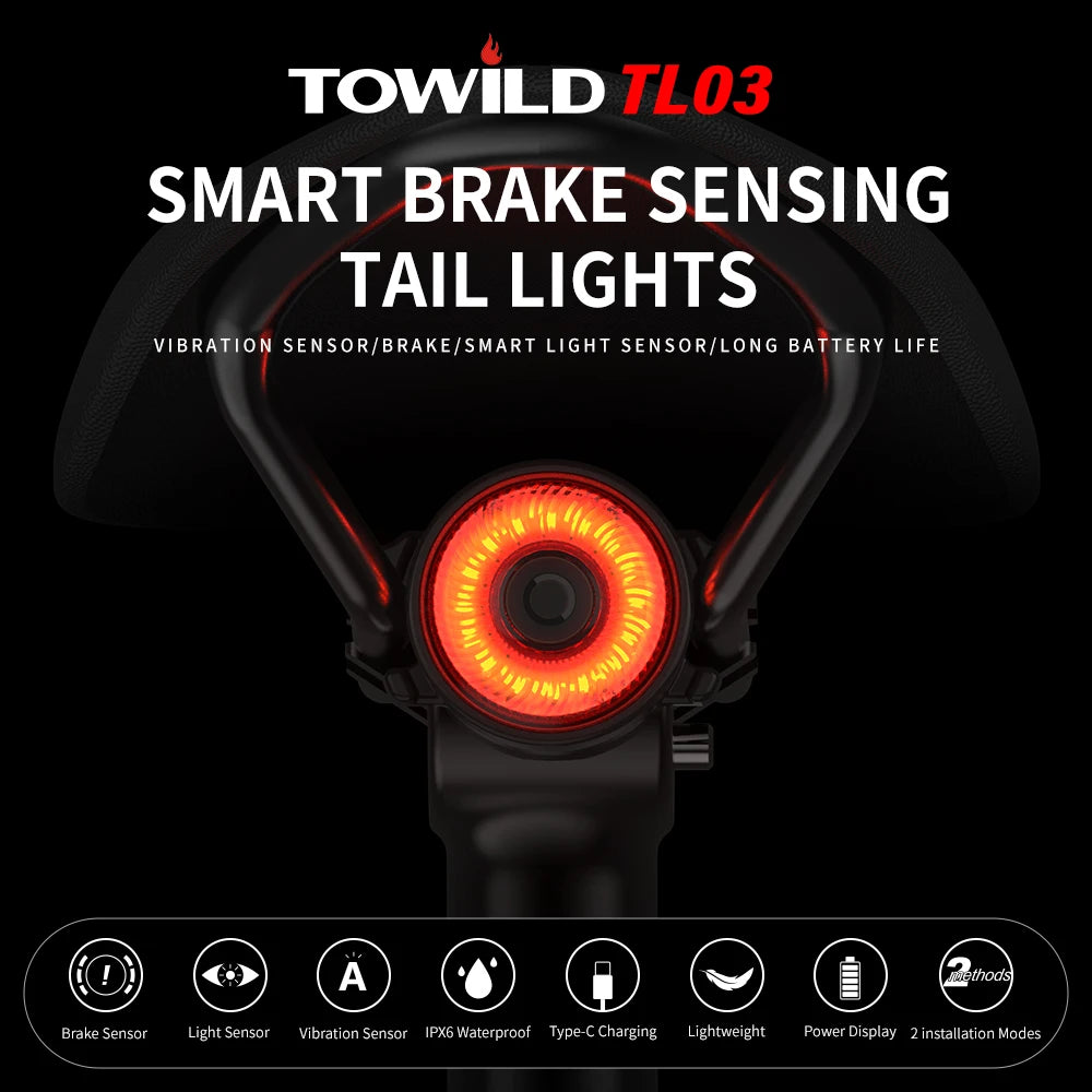 Bicycle Smart Auto Brake Sensing Light Type C Charging LED Cycling Taillight Bike Rear Light Warn Bicycle Taillight