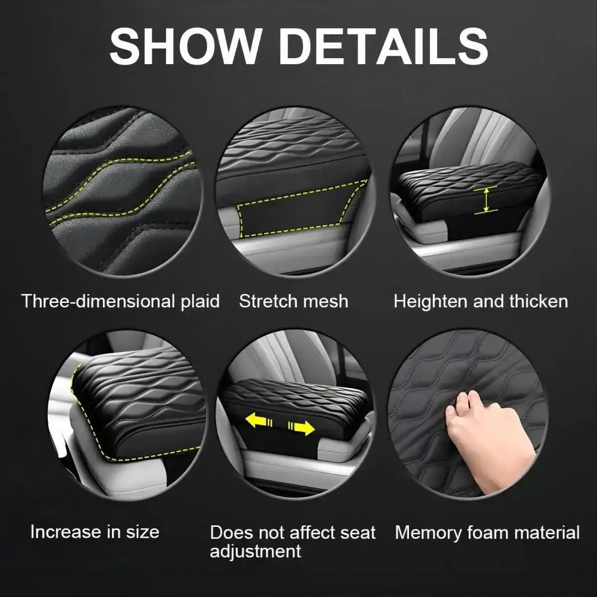 Wave Embroider PU Leather Car Armrest Mat Center Console Arm Rest Protection Cushion Auto Armrests Storage Box Cover Pad