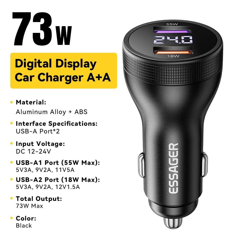 100W USB C Car Charger PD 3.0 QC 4.0 Fast Charging Dual Port Type C + USB Adapter