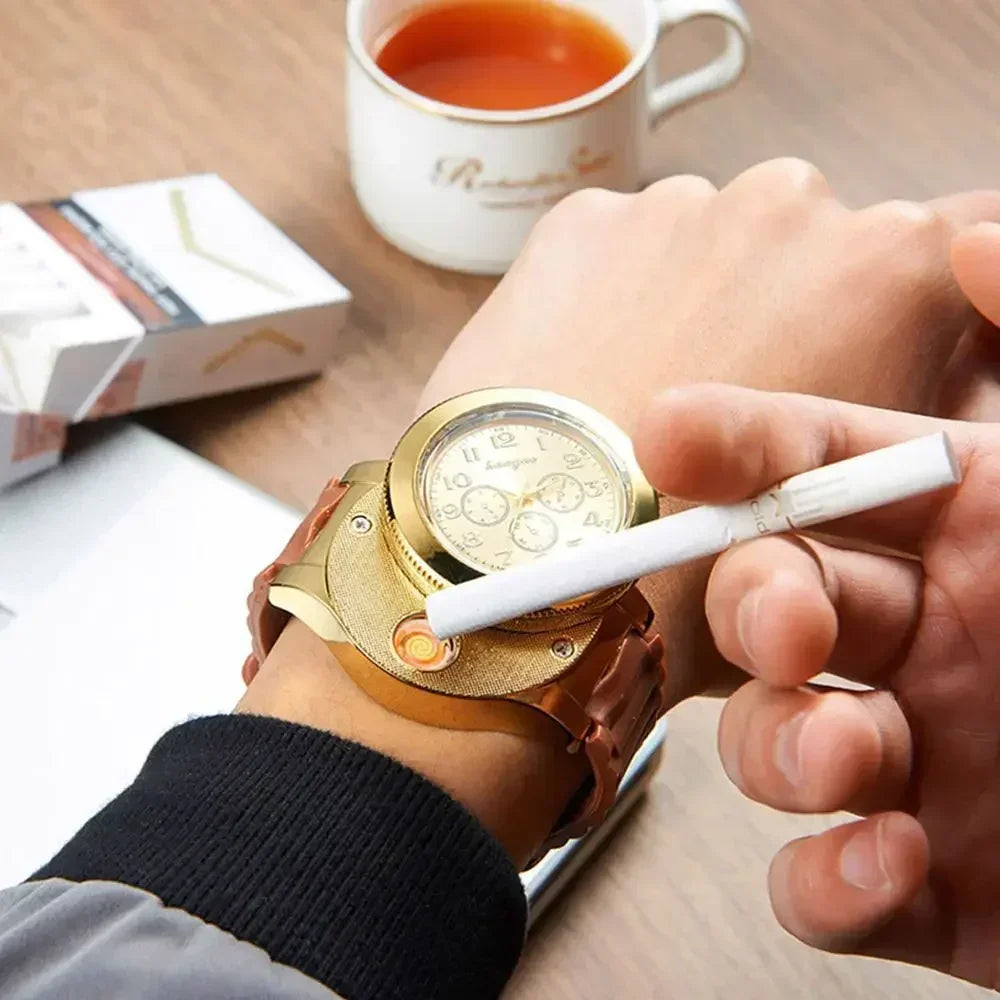 Silent Heating Wire Quartz Electronic Watch Lighter Metal Multifunction Cigarette Lighter USB Charging Silicone Watch Men's Gift