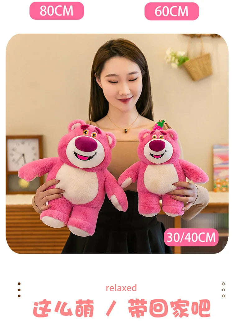 80cm Kawaii Strawberry Bear Plush Toy Bia Size Lotso Stuffed Doll Large Soft Animal Kids Birthday Gift for Girls and Children