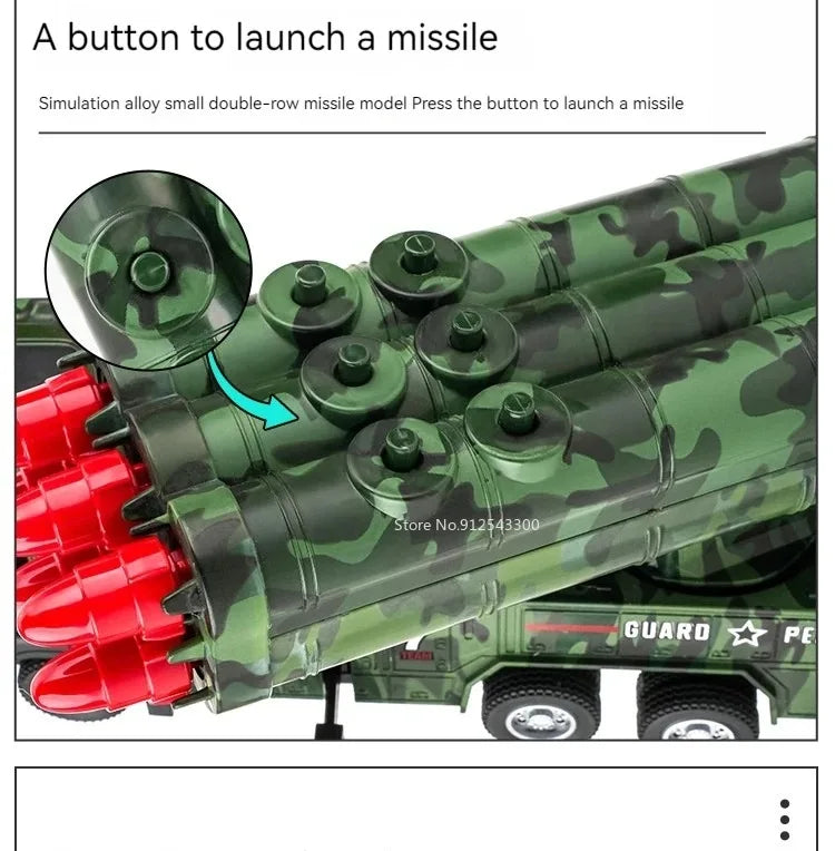 1:32 Ladder Truck Water Tanker Military Missile Rocket Launcher Trucks Model Toy Car Metal Diecast Sound Light Models Boys Gifts