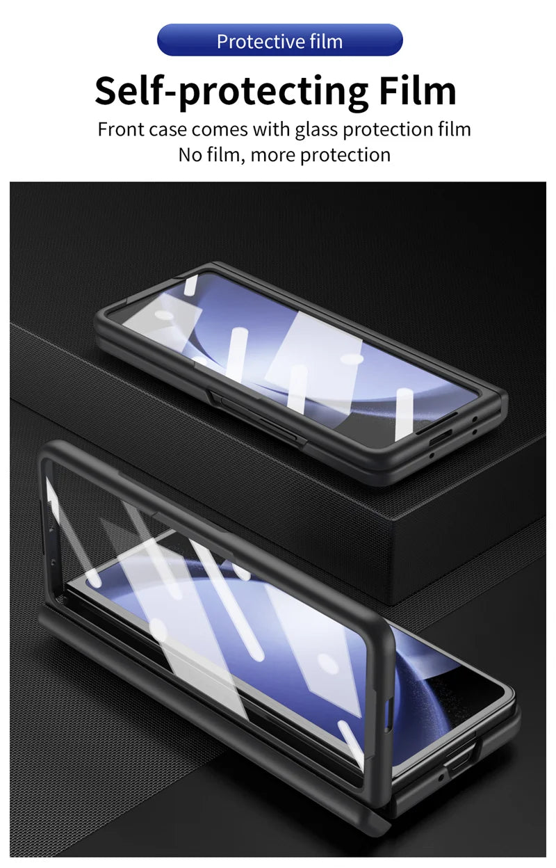 Hard PC Armour Hinge Bracket Fold5 Protection Cover for Samsung Galaxy Z Fold 6 5 4 3 With Pen Holder Slot Screen Protector Case