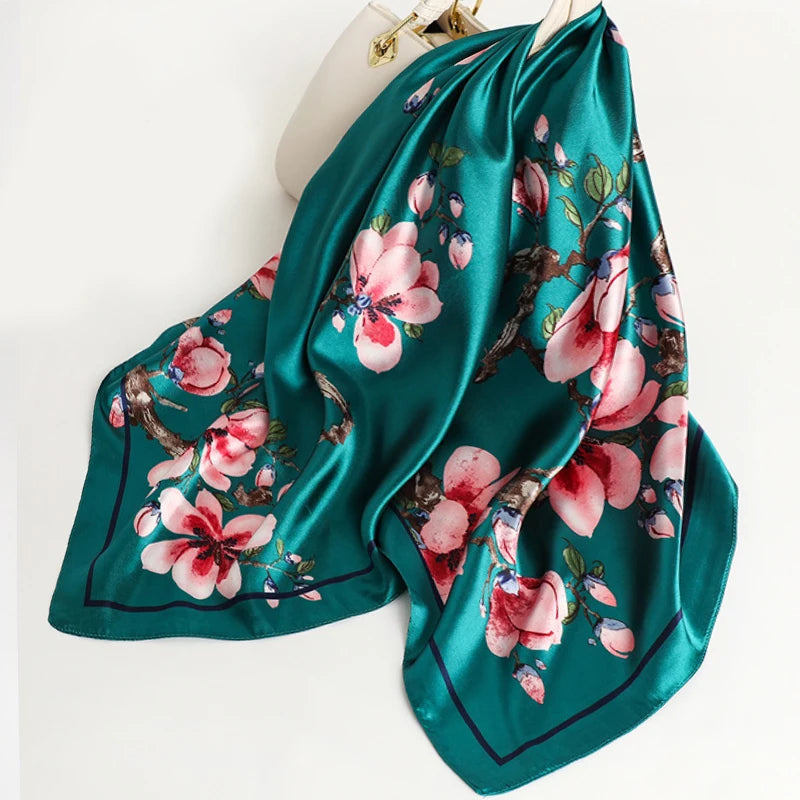 Women Scarf Silk Feeling Hair Neck Square Brand Office bandanna muffler Waiter Flight Attendants Handkerchief Rings wrap