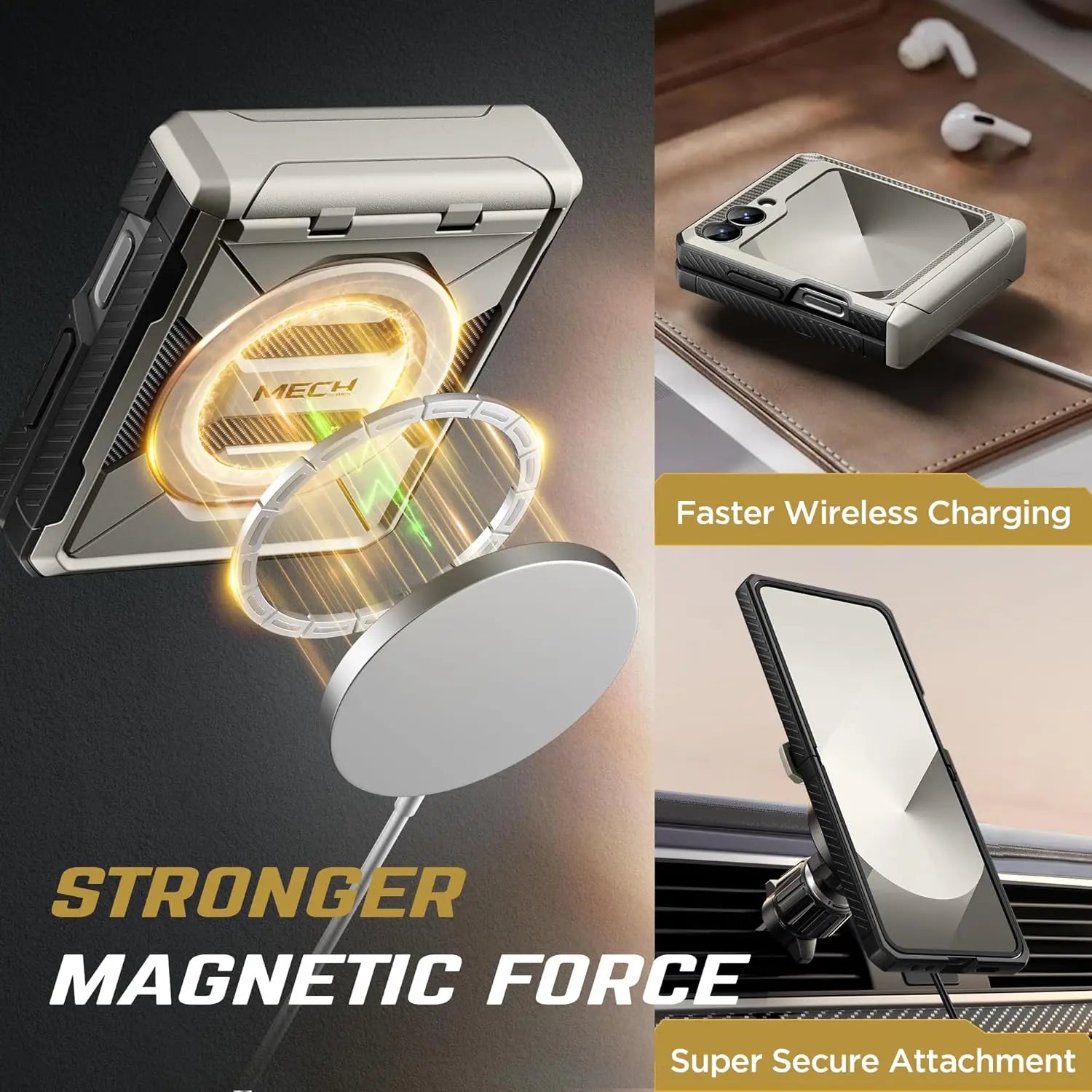 Stand for Z Flip 6 Case with Ring Kickstand Hinge Protection Screen Protector Full Body Protection Magsafe Phone Case