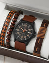 Luxury Minimalist Watch Bracelet Set Business Brown Leather Quartz Wrist Watches for Men