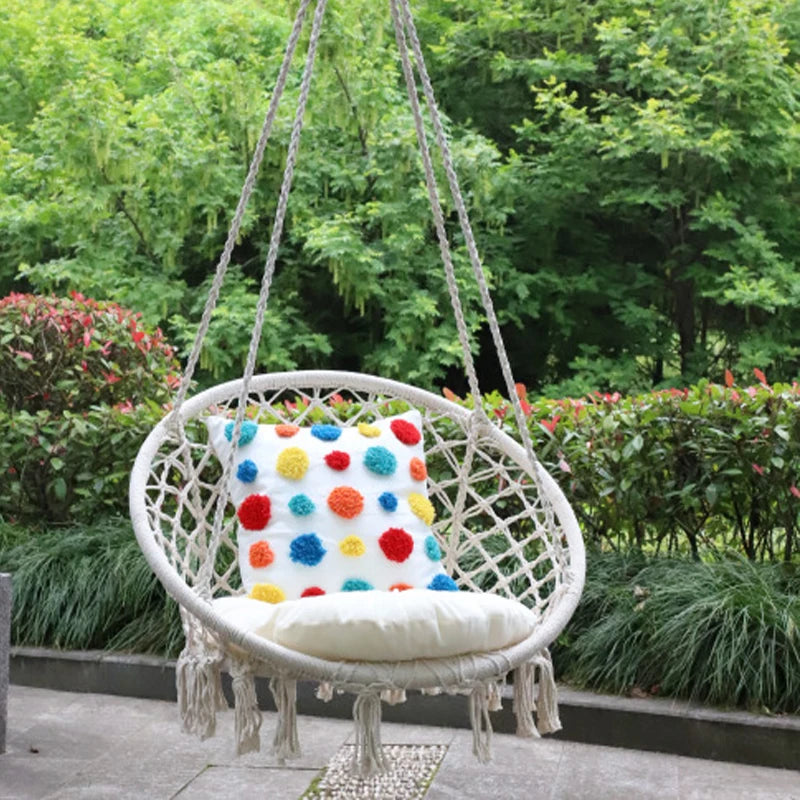 Outdoor Patio Garden Hammocks Hanging Hammock Swing Cotton Rope Chair Non-Iron Stand Indoor Camping Outdoor Furniture