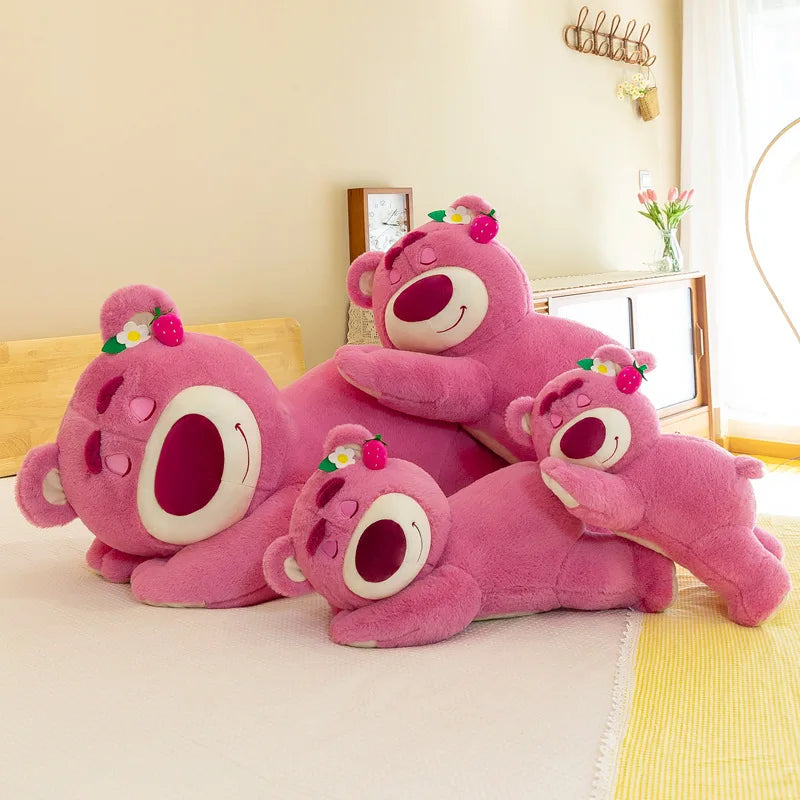 Kawaii Strawberry Bear Plush Stuffed Animal Lying Down Pillow