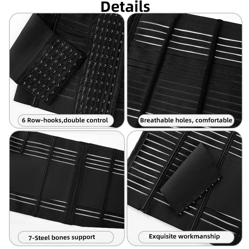7-Bone Waist Trainer Corset with Double Tummy Control & Breathable Design