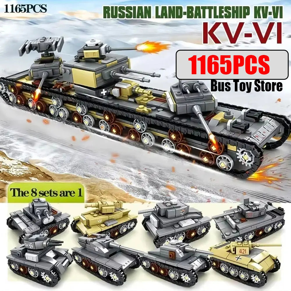 BMPT Terminator Tank KV-2 T-34 Tiger I WW2 Military Classic Model Building Blocks Bricks Boy  Toys for Christmas Gifts