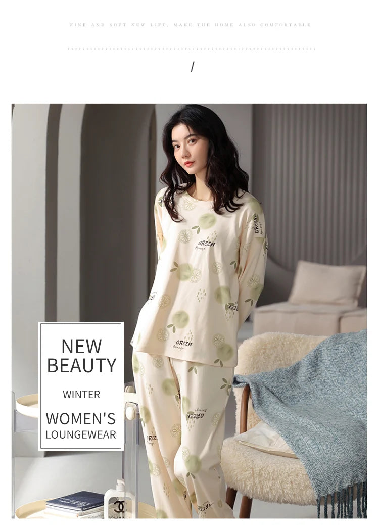 Women’s Cute Lazy Style Cotton Pajama Set – Soft, Loose Long Sleeves & Pants