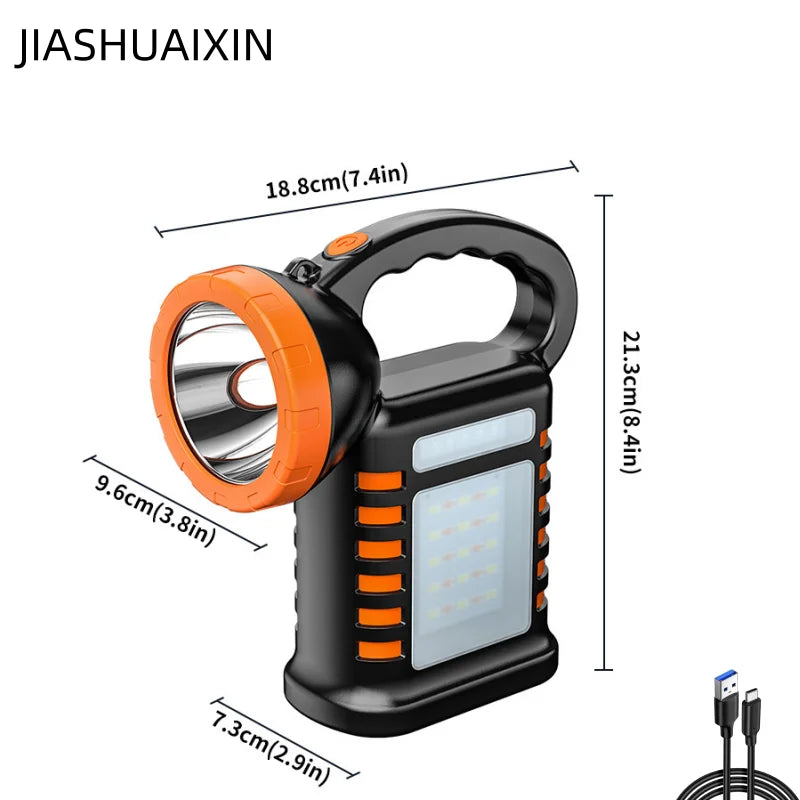 Portable Solar Rechargeable Handheld Work Light Multi-Function LED Camping Emergency Patrol Flashlight