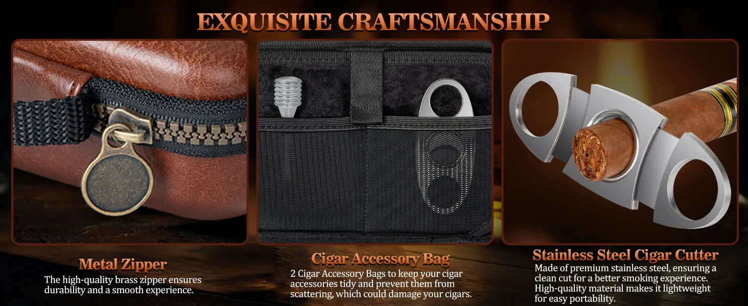 Leather Travel Cigar Humidor with 4 Cigar Tube and Cigar Cutter,Cigar Accessories Gift Set for Men,Lighter not included