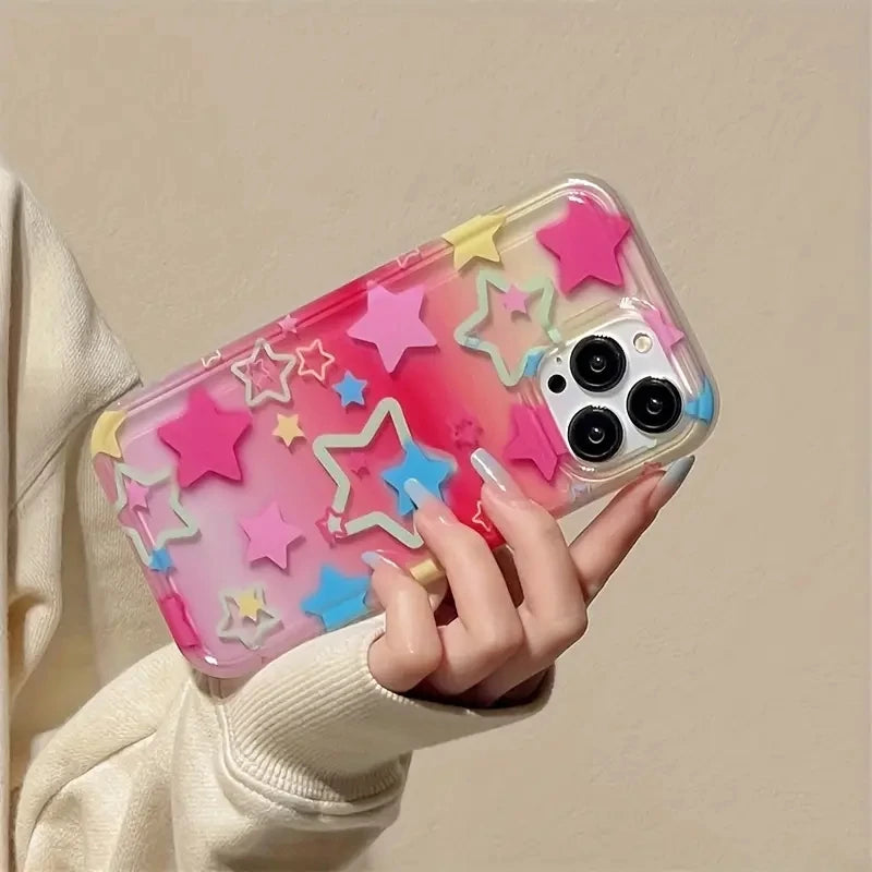 Colorful Star Clear Soft Phone Case For iPhone 17 14 15 16 Pro Max Air 16E Anti-Fall Protection Cover