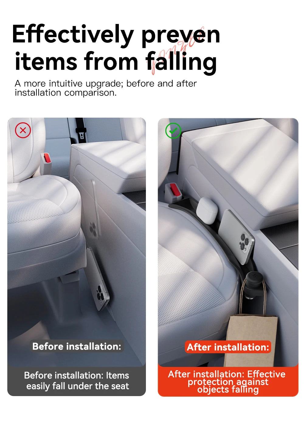 Car Seat Gap Filler with Emergency Safety Hammer for Tesla and All Vehicles