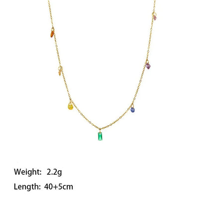 Bohemia Colorful CZ Crystal Choker Necklace For Women Girls Stainless Steel Pendant Chain Necklace Bracelet 45 cm