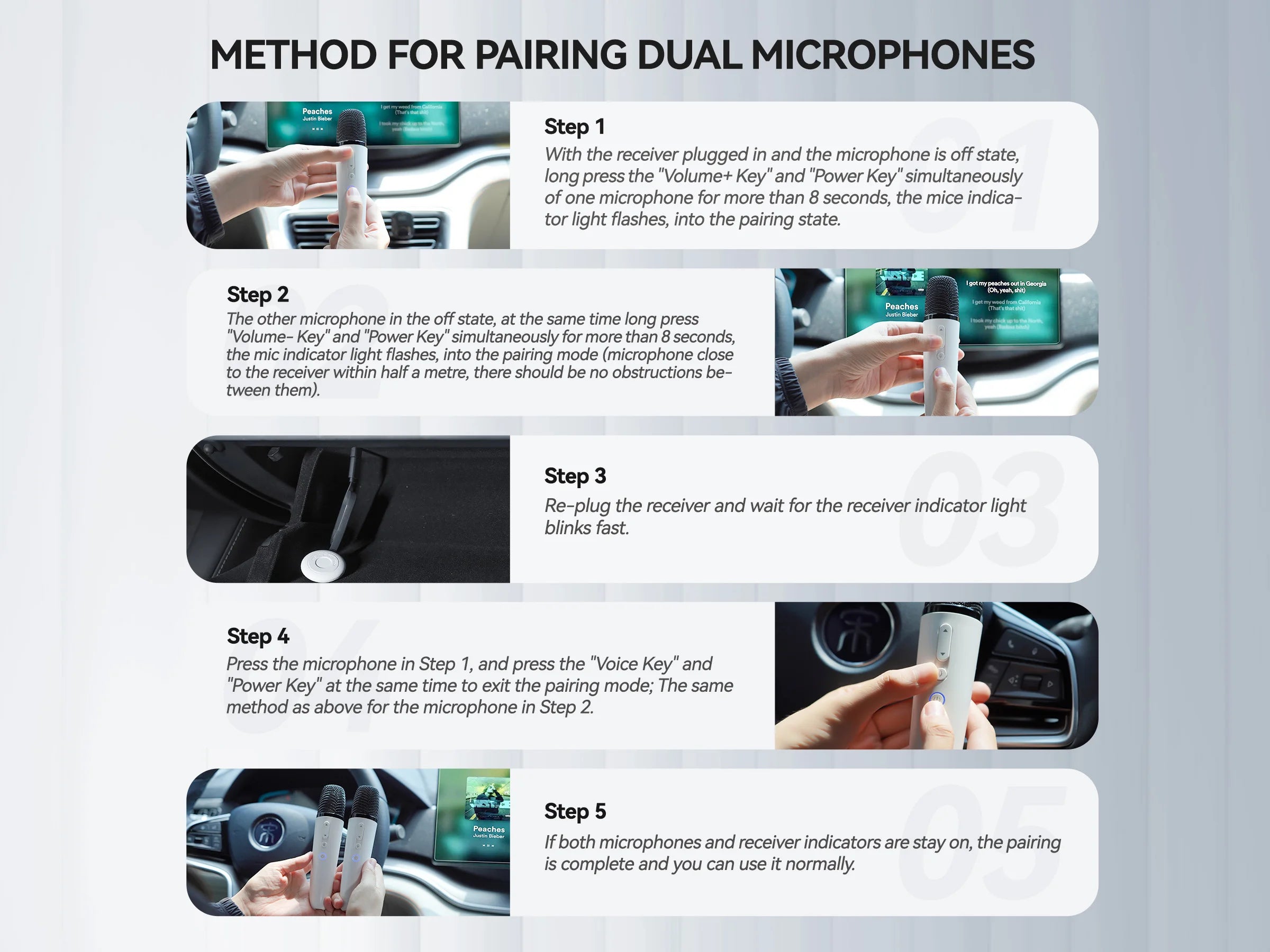 Q1-Tesla Car Karaoke Microphone for Tesla Model Y/3/X/Cybertruck, Rechargeable Caraoke Mic with USB-A & USB-C Receiver