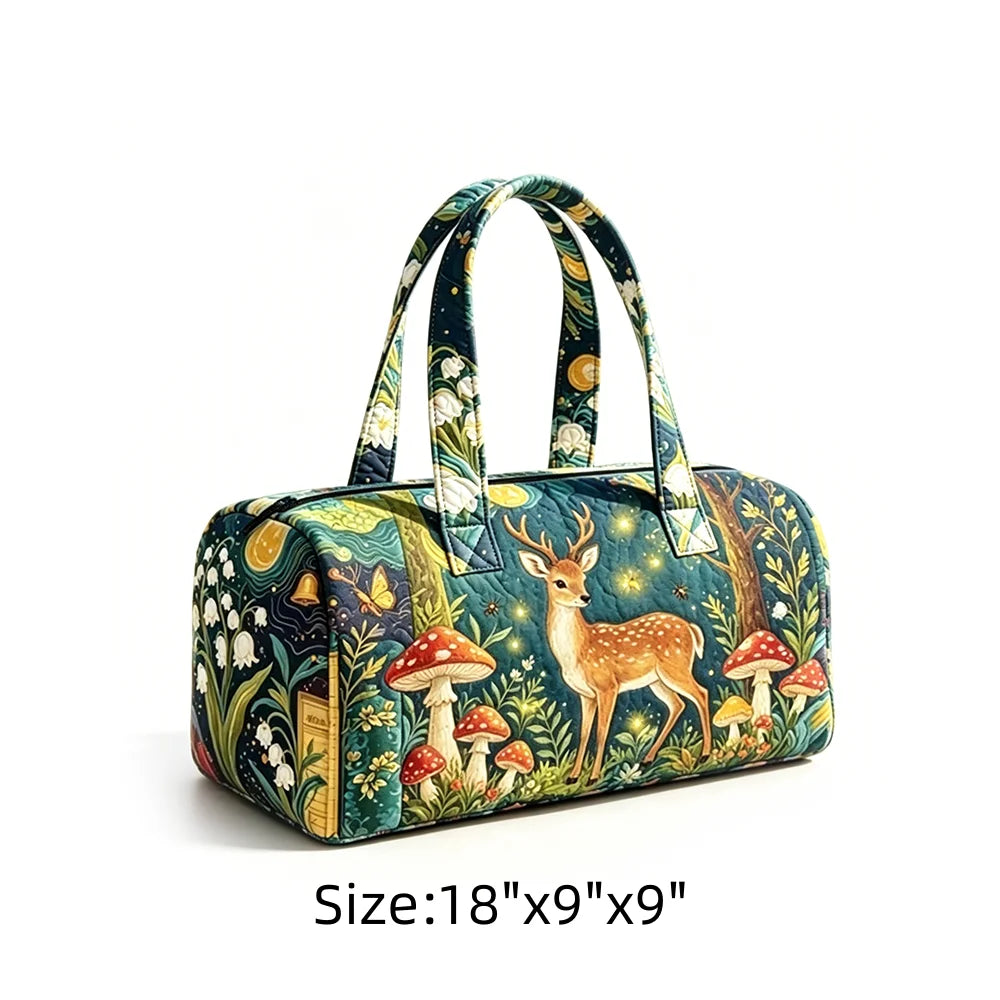 Summer Quilted Duffel Bag Tropical Vacation Carry-on Luggage Beach Travel Tote with Zipper Coconut Tree Surfboard Print Handbag