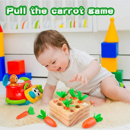 Montessori Toys Carrot Harvest Game Wooden Shape Matching Puzzle 6 12 Months Baby Pull Carrot Set Develop Fine Motor Skill Toys