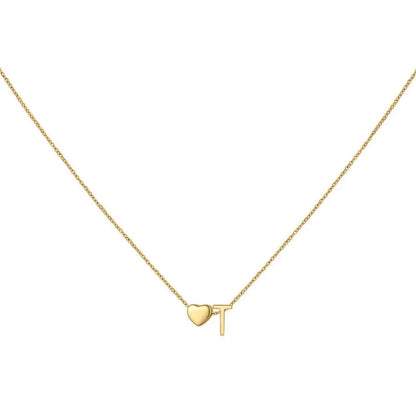 8mm Heart Shaped Initial Letter Pendant Necklace For Women Men Gold Plated Couple Necklace 45 cm