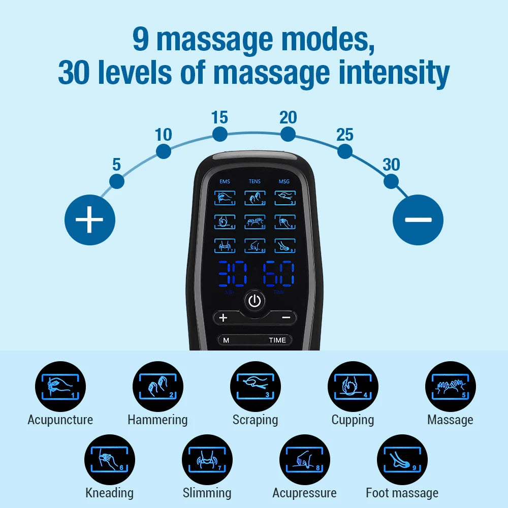 9 Mode Electric Tens Muscle Stimulator Ems Acupuncture Face Body Massager Digital Therapy Herald Massage Tool Electrostimulator