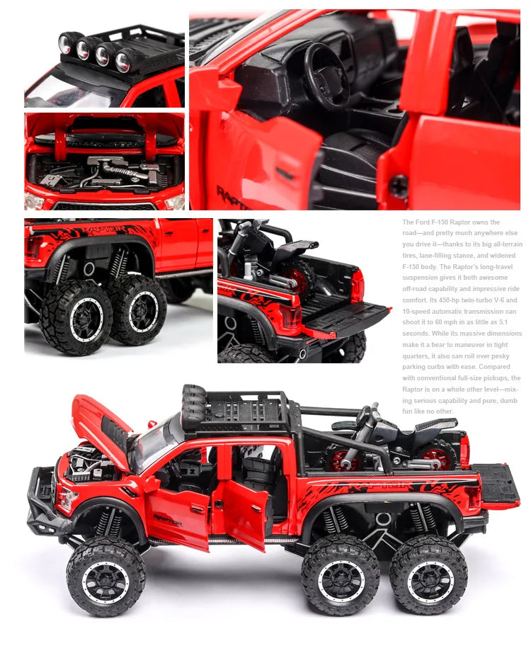 1/28 Raptor F150/G63 Pickup Big Wheels Car Model Toy Alloy Diecast Metal Monster Truck Car Off-road Vehicle Collection