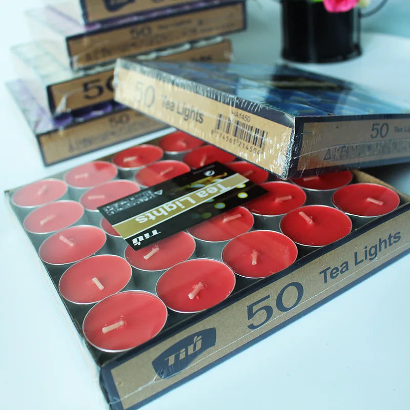 50pcs Tea Lights Scented Candles Set Birthday Romantic Smokeless Atmosphere Anniversaries Wedding Decor Tea Candle Light Tea Wax