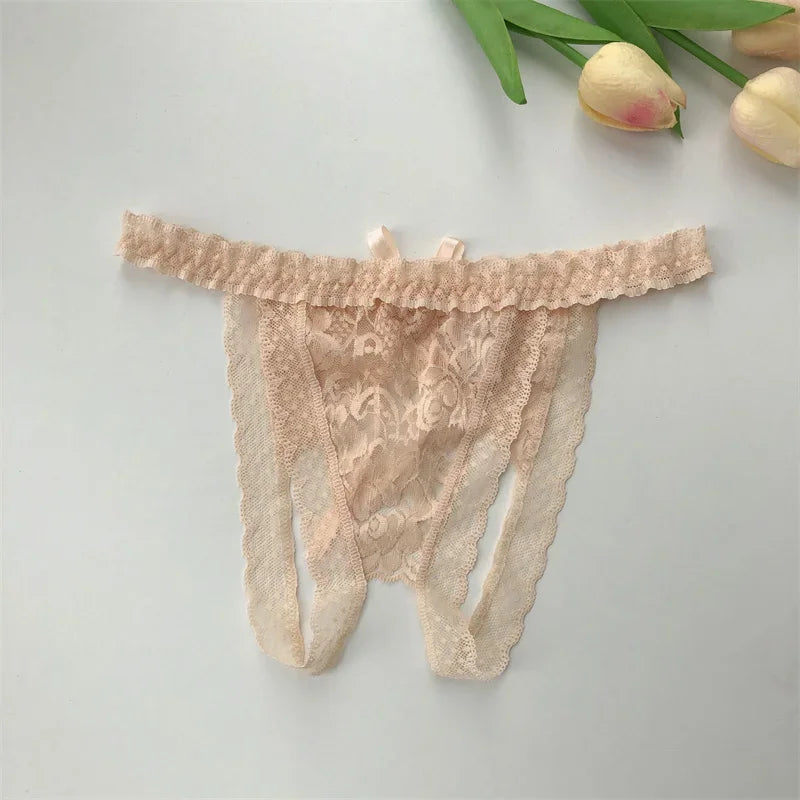 Customized Crystal Name Letters Women's Breathable Lace Underwear Low Waisted Opening Thong Bikini Erotic G-String Panties