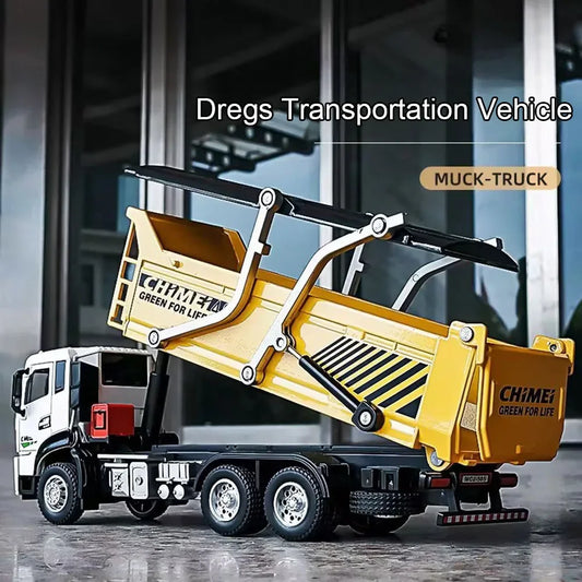 1/32 Dregs Transportation Vehicle Alloy Diecast Toy Model Cars Light Sound Muck Truck Doors Opened Engineering Vehicles