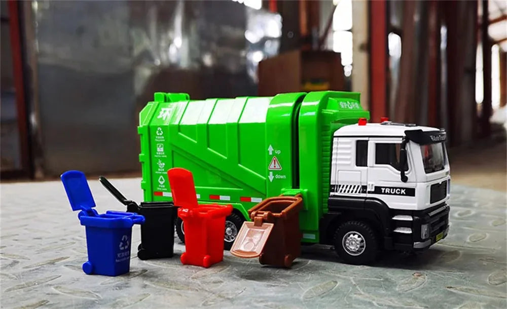 1:50 Electric Vacuum Cleaner Sweeper Garbage Truck Model Toy Alloy Diecast Light Sound Engineering Vehicle Gifts for