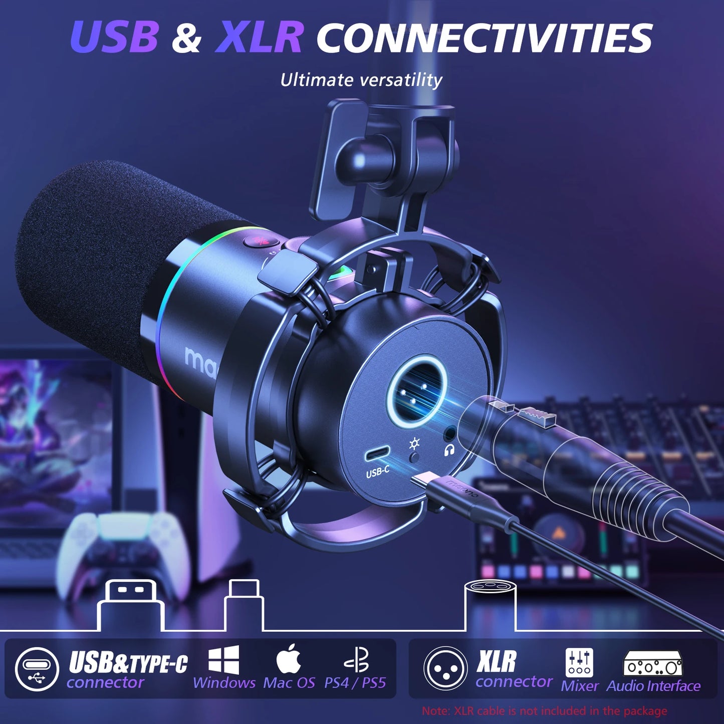 PD200XS Dynamic Microphone XLR/USB Dual mode Dynamic Mic Podcast Mic with Maonolink Software and Gain Knob for Recording