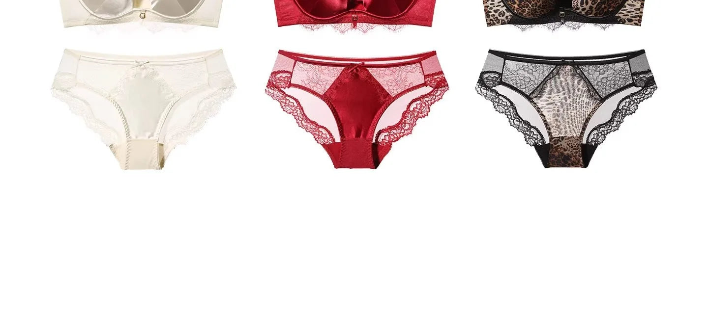 Womens Leopard Print Lace Push Up Bra and Brief Set