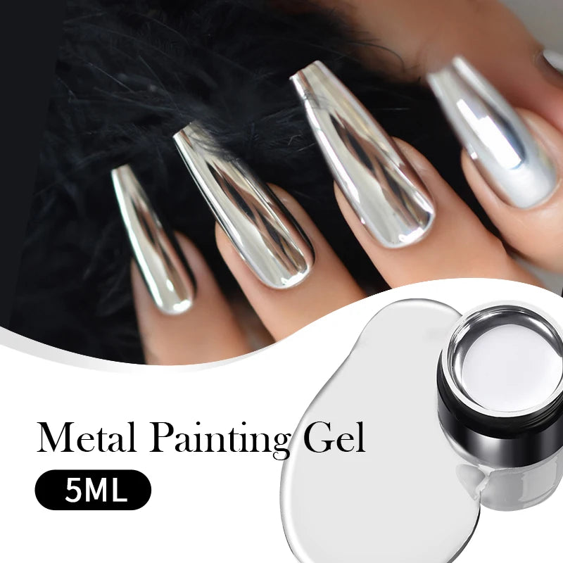 5ml Metallic Painting Gel Polish Strong Silver Effection Nail Art Soak Off Gel Nail Polish Silver Mirror Gel