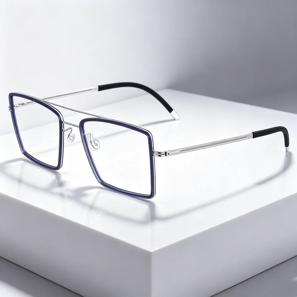 Oversized Double Bridge Titanium Acetate Eyeglasses Frame