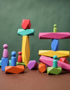 Wood Rainbow Stones Block Colorful Wooden Building Block Rainbow Stacker Balancing Stone Montessori Educational Toy Children