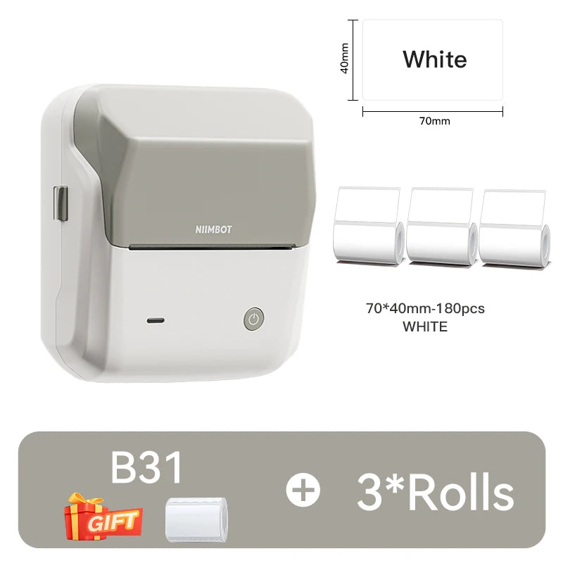 B31 Thermal Label Printer, Bluetooth Wireless Barcode Sticker Maker 20–77mm, Portable Inkless Label Printer for Business