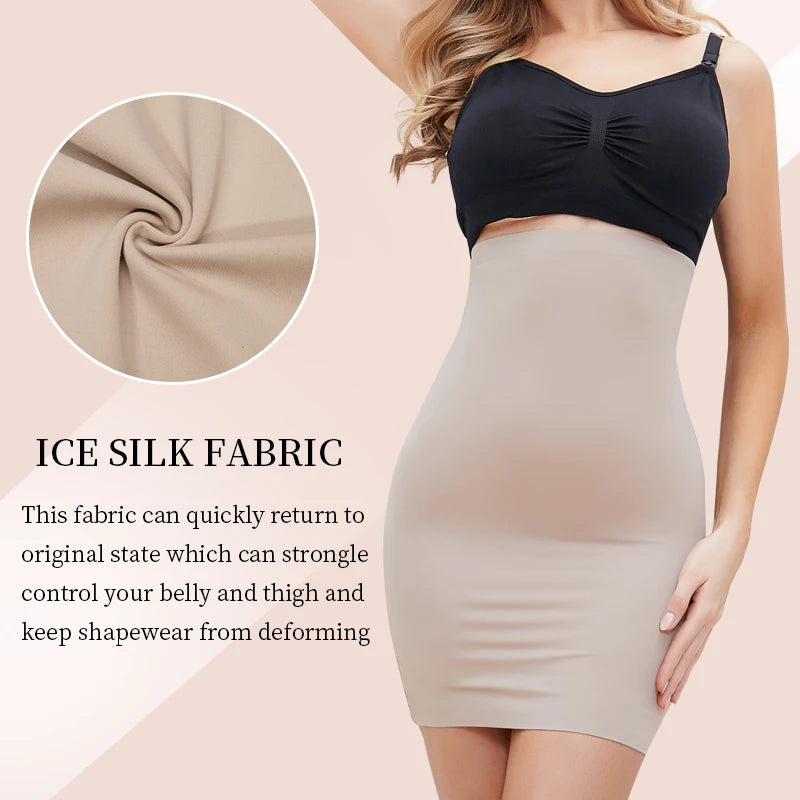 Above Knee Anti-Cling Underskirt Half Slips for Dress Shapewear Body Shaper Seamless Smooth Tummy Control Underwear Short Skirt