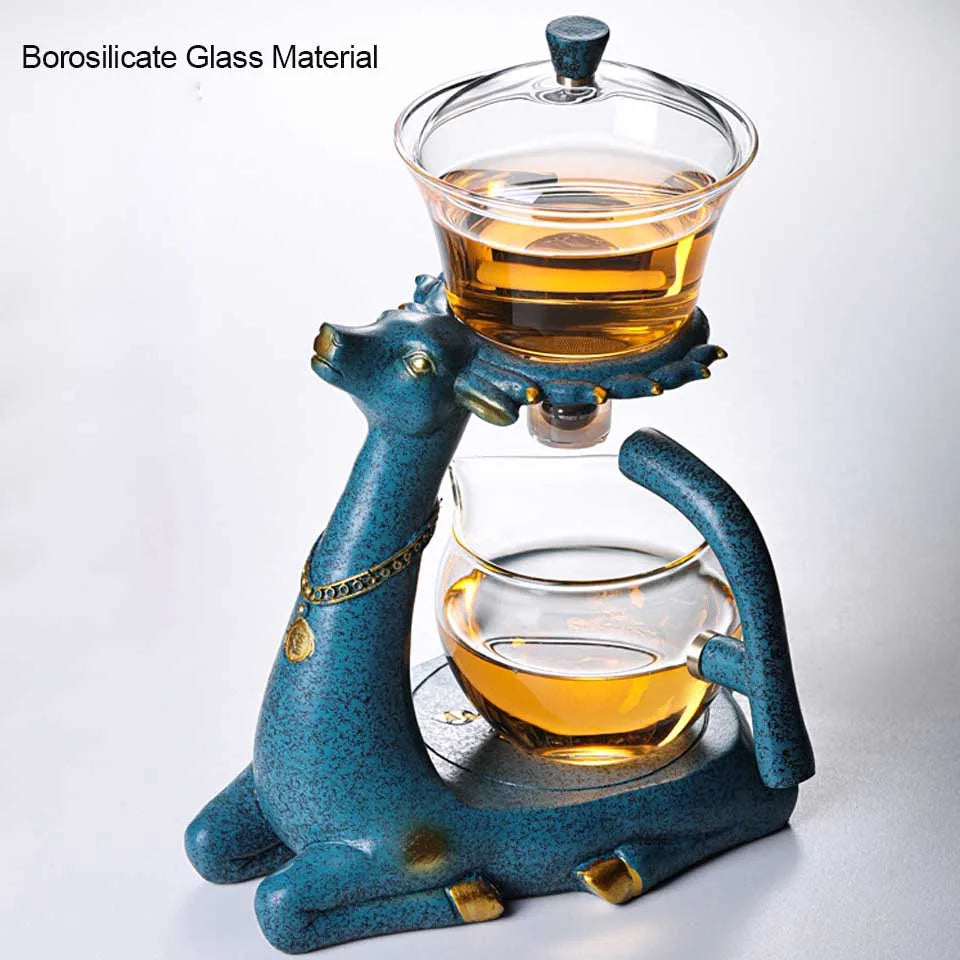 Kungfu Glass Tea Set, Creative Deer Teapot,  Water Diversion, Tea Infuser, Turkish Drip Pot with Base