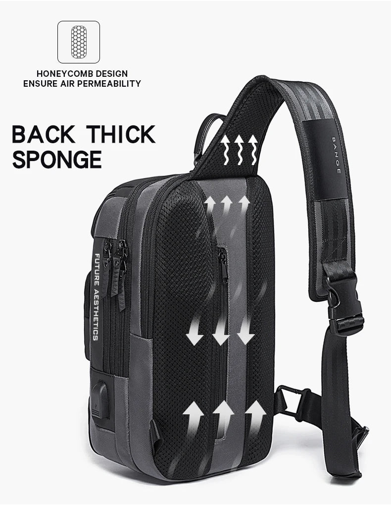 Anti-theft Chest Bag Shoulder Strap USB Rechargeable Crossbody School Gym Pack, Men Sports Waterproof Shoulder Bag