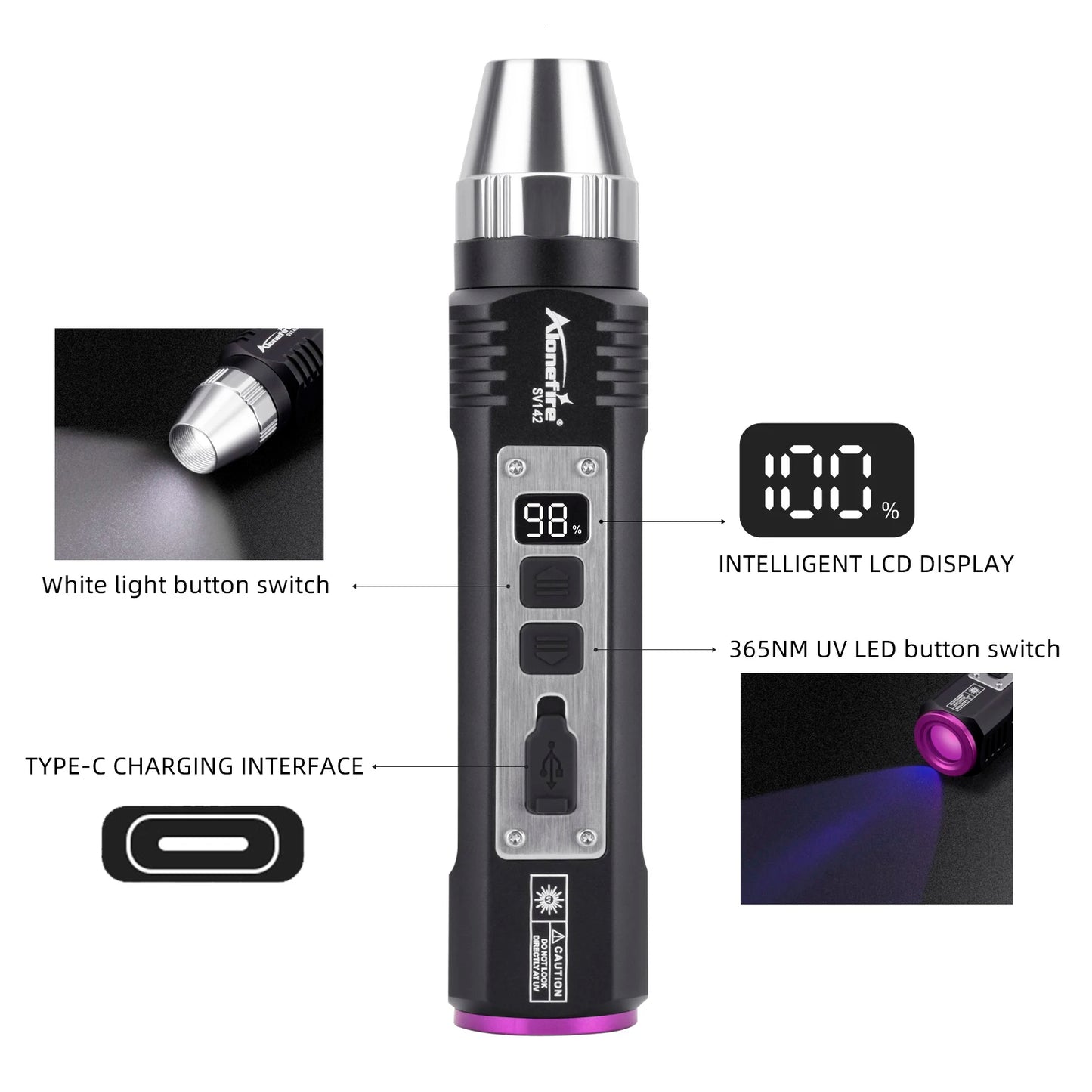 365nm UV Blacklight Rechargeable Flashlight