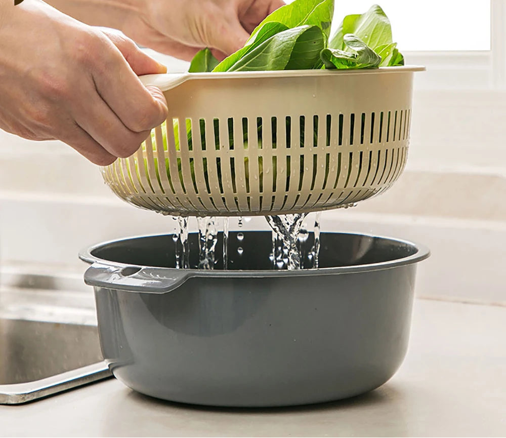 Kitchen Fruit Tray Removable Double Layer Fruit Vegetable Basin Draining Basket Creative Household Washing Basket Kitchen Tool