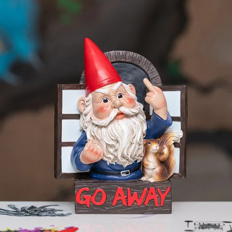 Go Away Rude Middle Finger Gnome Garden Statue Gnome Figurine Resin Angry Wacky Guardian Gnome Home Wall Tree Hanging Decor