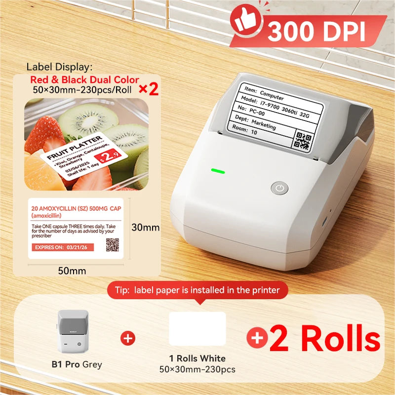 B1 Pro Label Printer 300 DPI, Bluetooth Thermal Label Maker with Red & Black Printing, Photo Labels for Business & Home