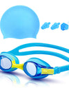 Kids Swim Goggles and Silicone Swim Cap set with Nose Clip Earplugs, Waterproof