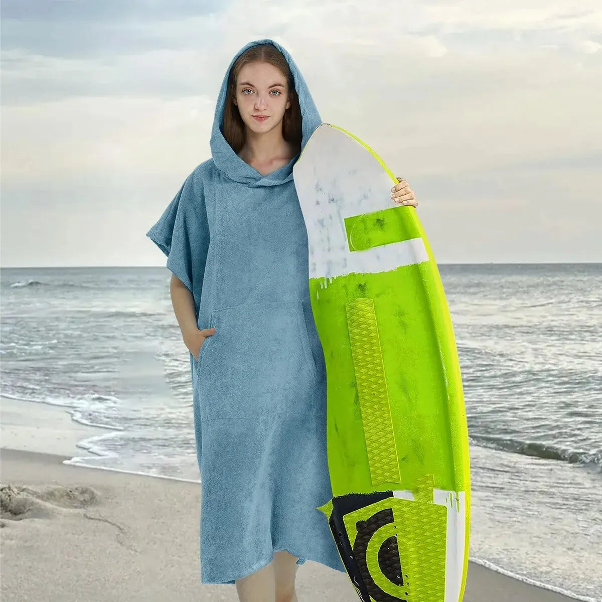 Quick Dry Microfiber Surf Poncho Towel with Hood and Pocket